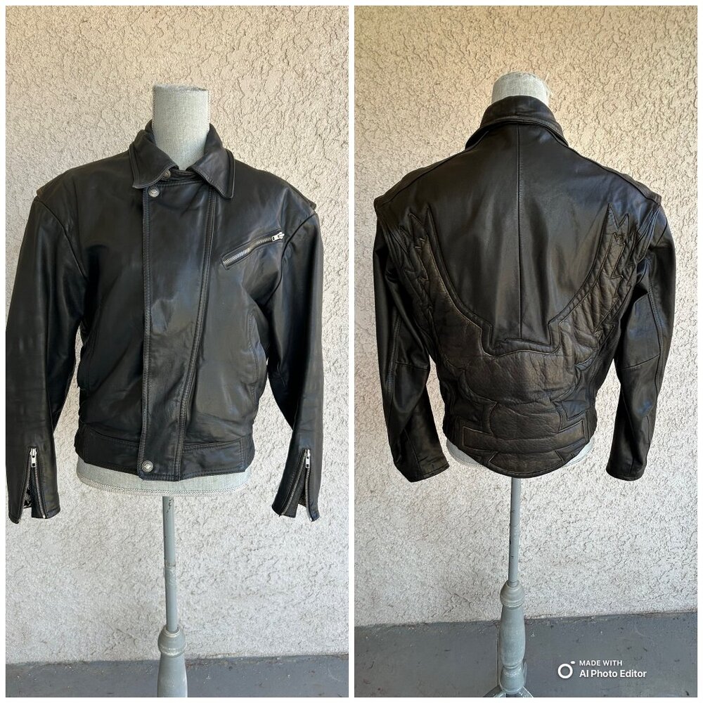 Vintage Ladies Harley Davidson Black Leather Riding Jacket Wings - Women's Small